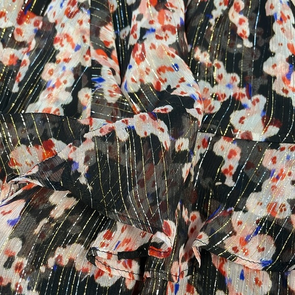 New ALC Vera Floral Silk Metallic Tiered Mini Skirt Smocked Waist Sz 4 - Picture 8 of 10